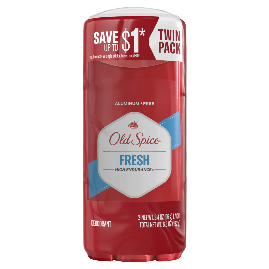Old Spice Aluminum Free Deodorant For Men High Endurance Fresh Twin Pack - (2x3.4)oz/6pk
