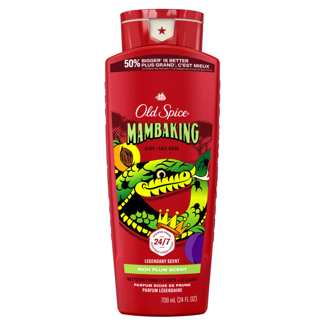 Old Spice Cleansing Body Wash For Men 24/7 Shower Clean With Lasting Scent 2-in-1 Face And Body Wash Rich Lather Mambaking Rich Plum Scent - 24oz/4pk