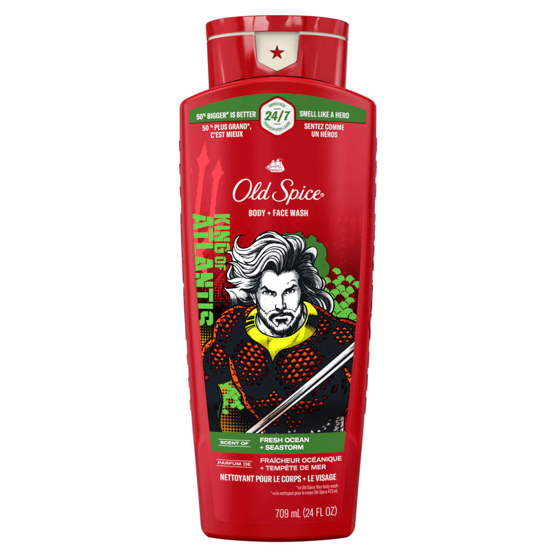 Old Spice Cleansing Body Wash For Men 24/7 Shower Fresh With Lasting Scent 2-in-1 Body And Face Wash Rich Lather Aquaman Fresh Ocean And Seastorm Scent - 24oz/4pk