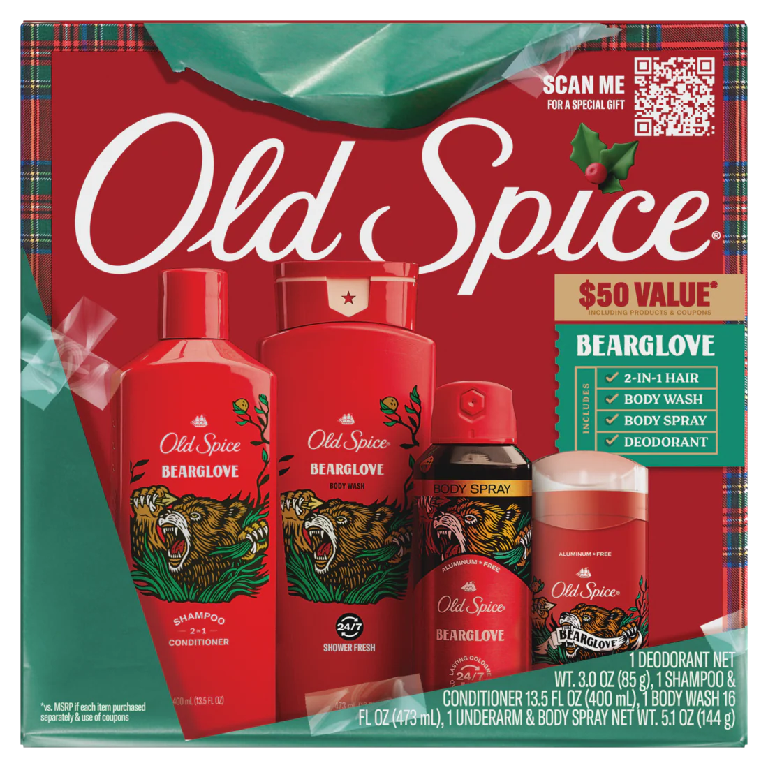 Old Spice Holiday Gift Pack for Men Bearglove Scent - 4ct/6pk