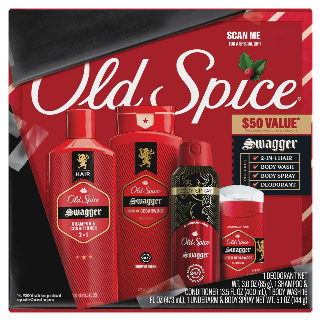Old Spice Holiday Gift Pack for Men Swagger Scent - 4ct/6pk