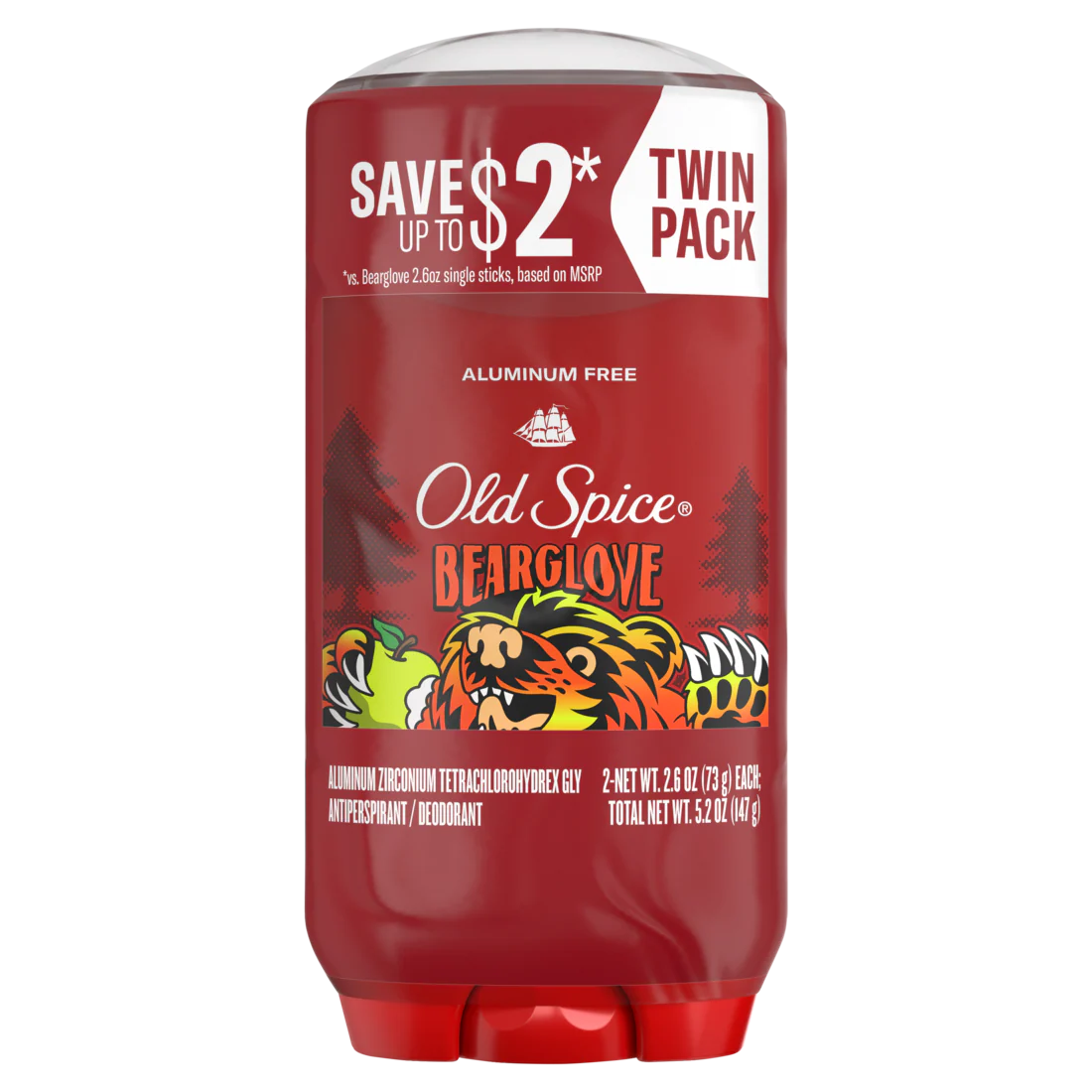 Old Spicelong Lasting  Antiperspirant And Deodorant For Men 24/7 Freshness Sweat And Odor Protection Legendary Fragrance Twin Pack Bearglove Crisp Orchard Scent - (2x2.6)oz/6pk