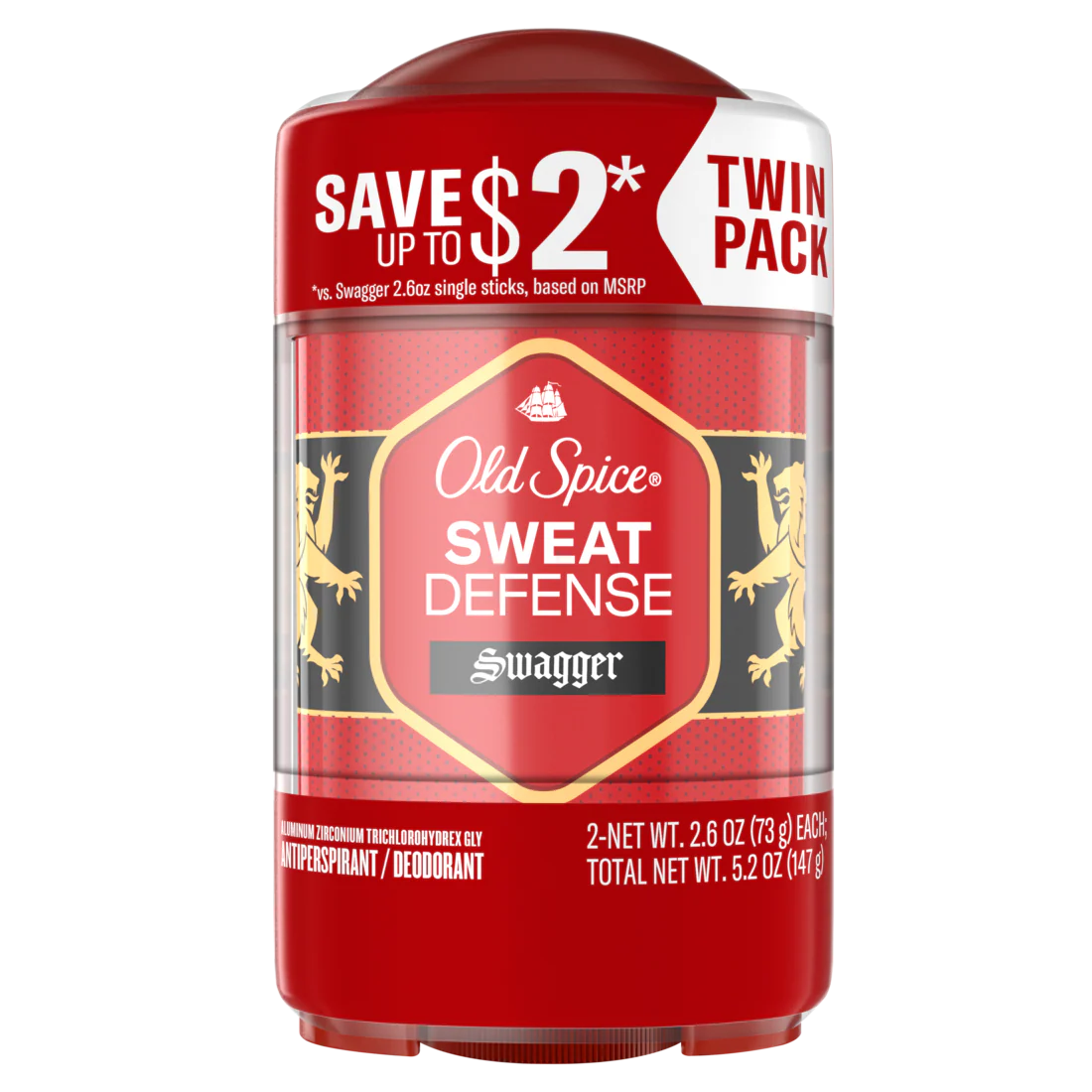 Old Spice Antiperspirant And Deodorant For Men 24/7 Sweat And Odor Protection Swagger  With Cedarwood Scent Soft Solid Twin Pack - (2x2.6)oz/6pk