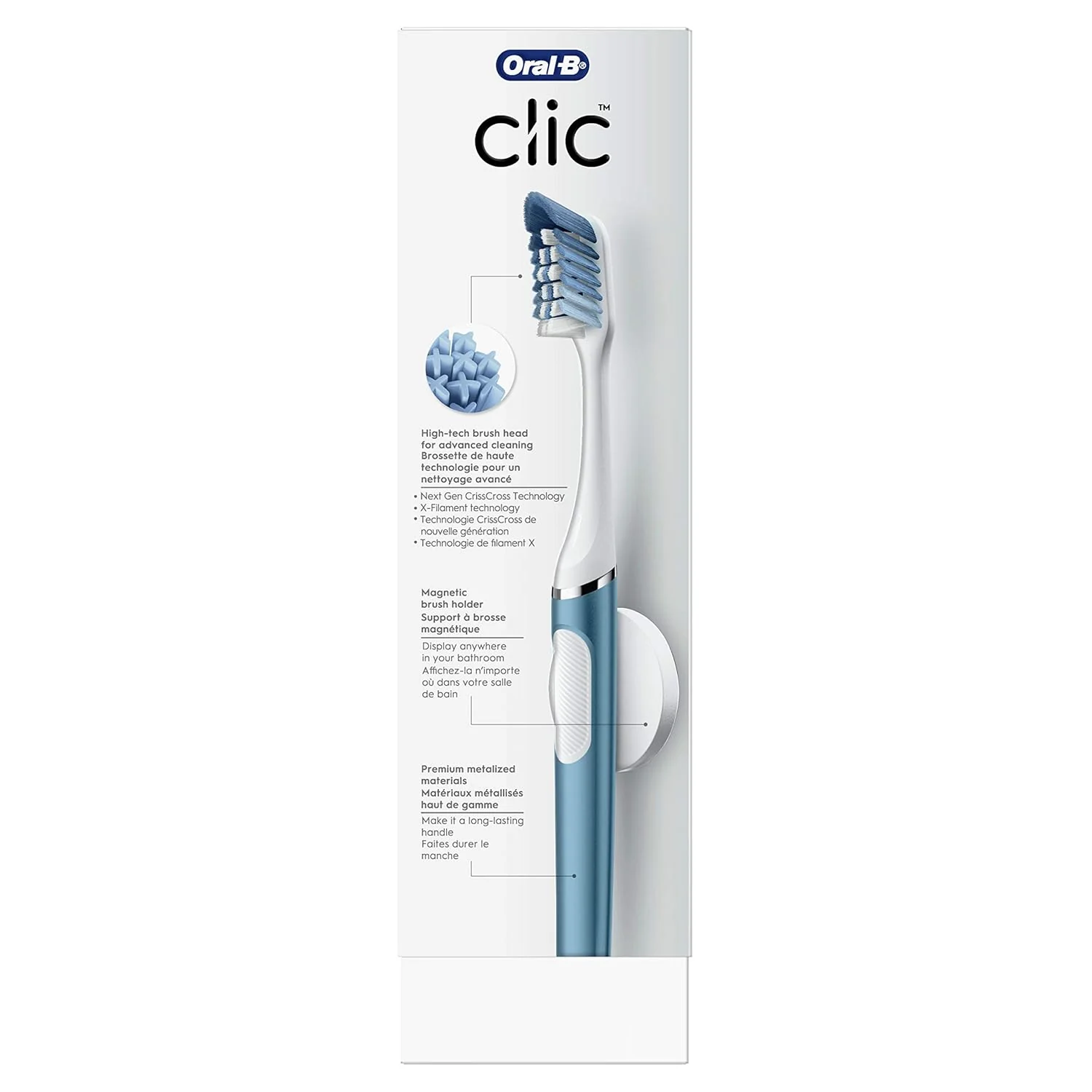 Oral-B Clic Toothbrush Alaska Blue with 2 Replaceable Heads and Magnetic Toothbrush Holder - 1ct/12pk - Image 2