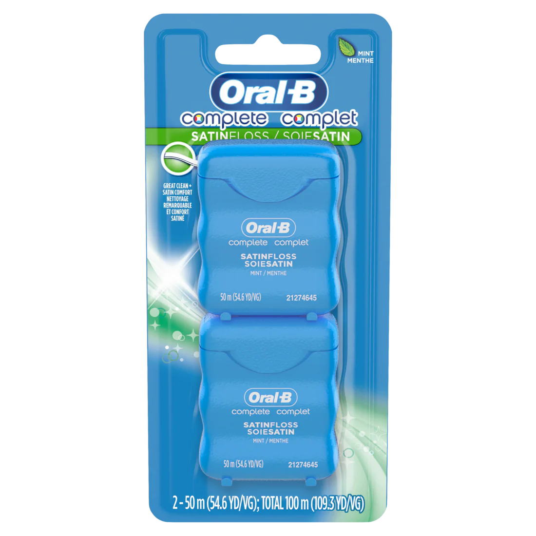 Oral-B Complete Mint Satinfloss Comfort Grip Value 2 Pack (50m/54.6yd each) - 2ct/48pk