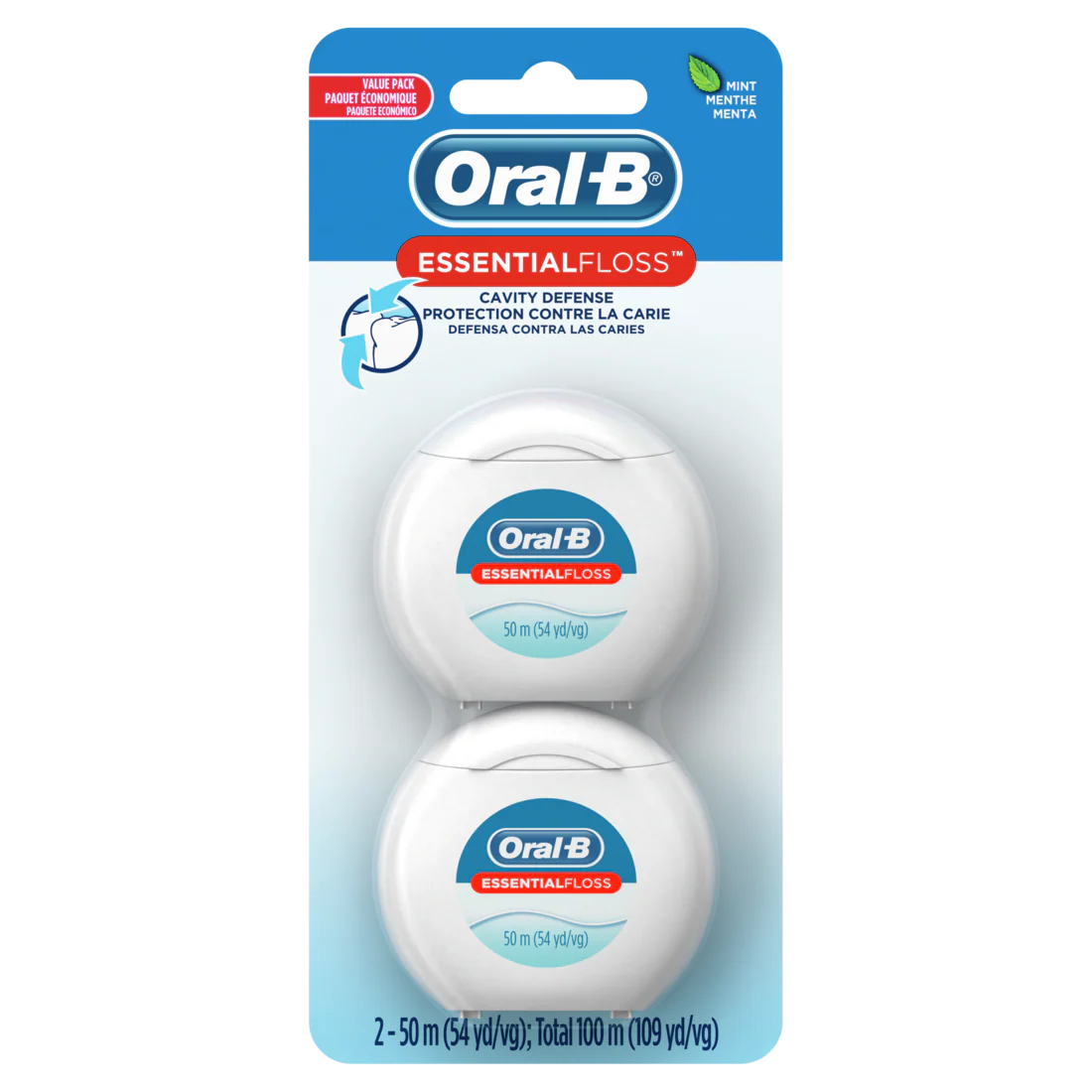 Oral-B Essentialfloss Mint Dental Floss Cavity Defense Waxed Value 2 Pack (50m/54.6yd each) - 2ct/24pk