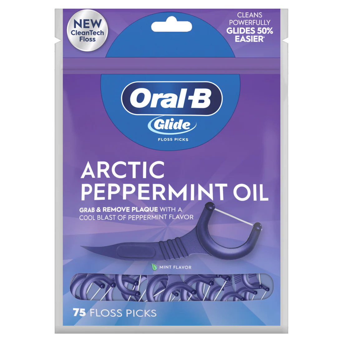 Oral-B Glide Peppermint Dental Floss Picks With Arctic Peppermint Oil Flavor 75 Picks - 75ct/48pk