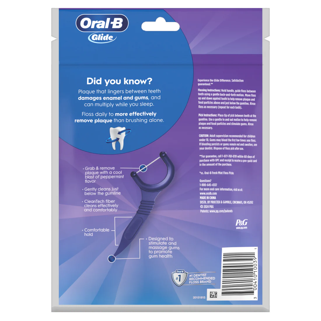 Oral-B Glide Peppermint Dental Floss Picks With Arctic Peppermint Oil Flavor 75 Picks - 75ct/48pk - Image 2