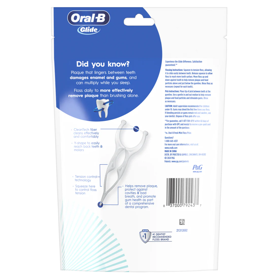 Oral-B Glide Gum Care Dental Floss Picks Good For Back Teeth - 60ct/24pk - Image 2