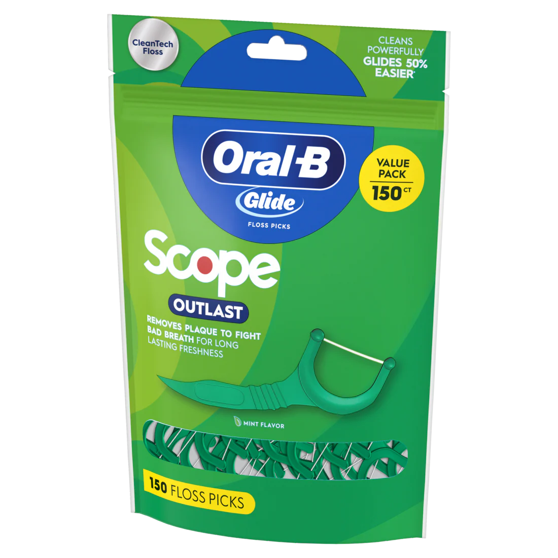 Oral-B Glide Mint Dental Floss Picks With Long Lasting Scope Flavor - 150ct/24pk