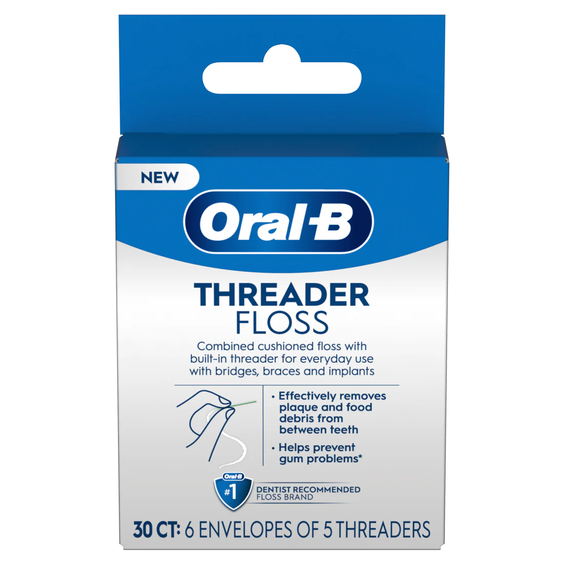 Oral-B Threader Dental Floss For Bridges Braces And Implants - 30ct/6pk