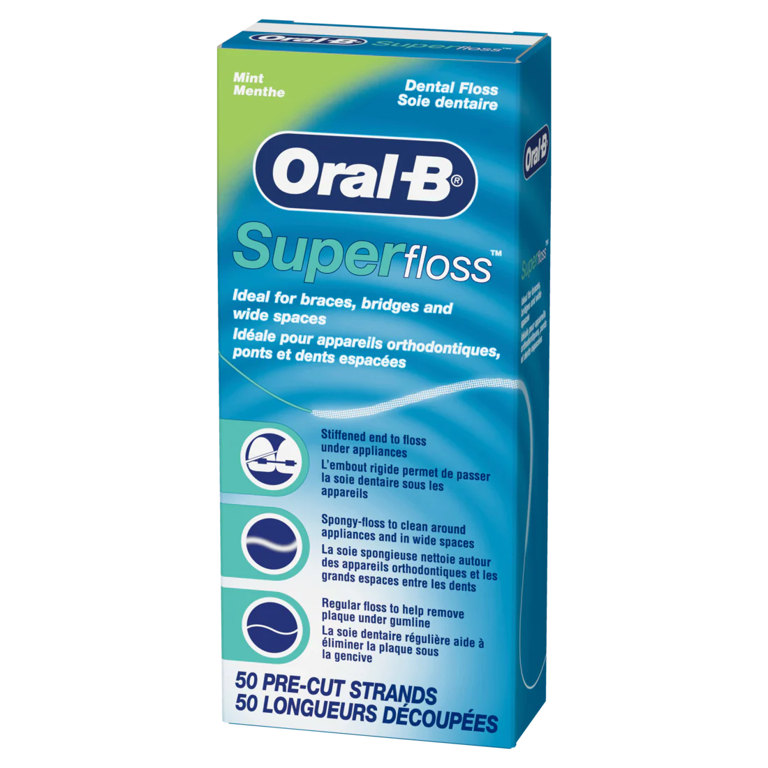 Oral-B Super Floss Pre-Cut Strands Dental Floss For Bridges Braces And Wide Spaces - 50ct/24pk