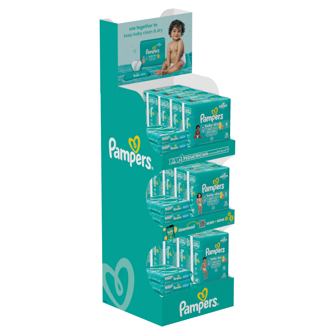 Pampers Baby Dry Jumbo S4-6 and 1x Baby Fresh Wipes - 24pk