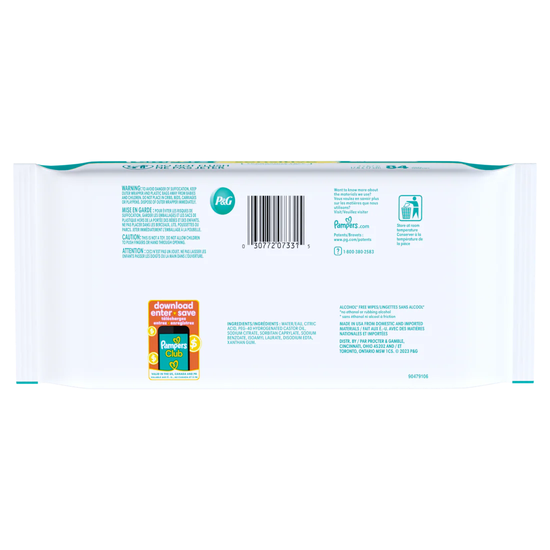 Baby Wipes Pampers Sensitive Clinically Proven Fragrance Free Water Based Hypoallergenic Baby Wipes (1X Flip-Top Packs) - 84ct/8pk - Image 2