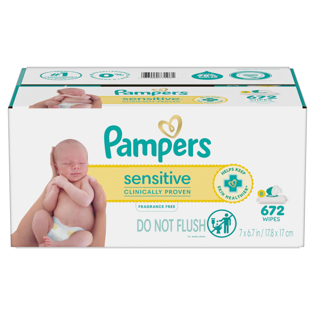 Baby Wipes Pampers Sensitive Clinically Proven Fragrance Free Water Based Hypoallergenic Baby Wipes (8X Flip-Top Packs 84 Wipers per Pack) - 672ct/1pk - Image 2
