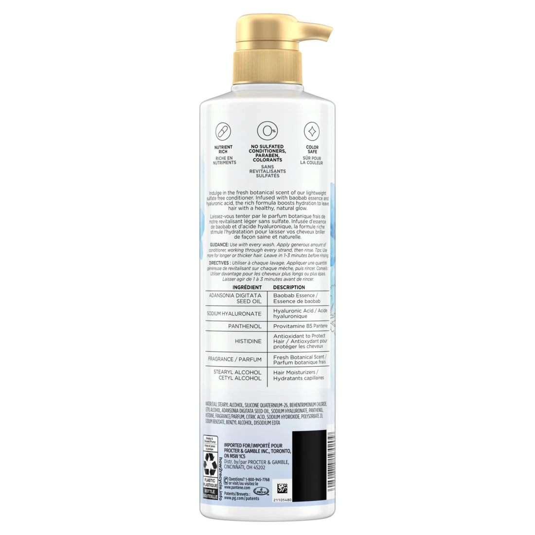 Pantene Nutrient Blends Hydrating Glow Baobab + Hyaluronic Sulfate Free Contidioner - 13.5oz/4pk - Image 2