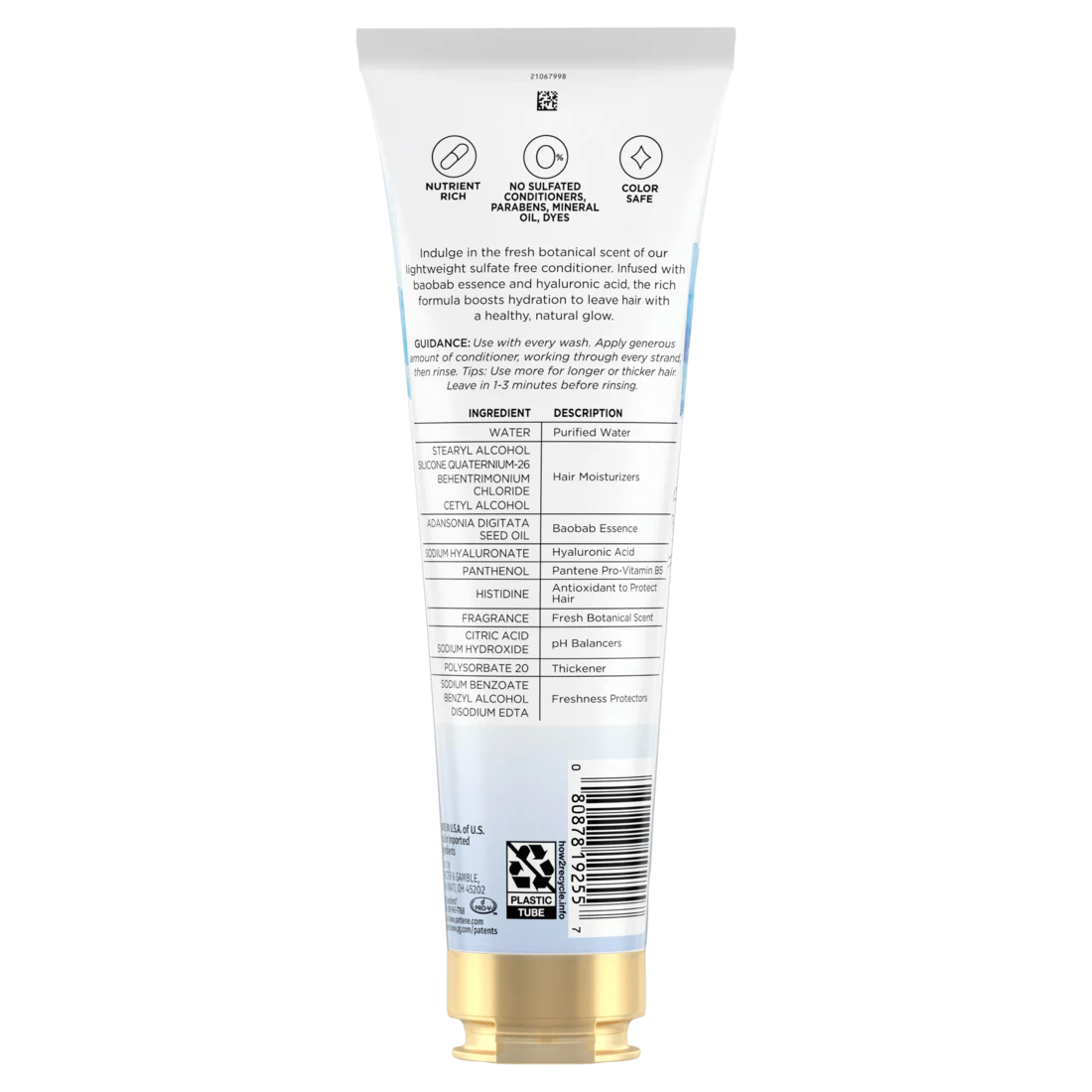 Pantene Nutrient Blends Hydrating Glow Baobab + Hyaluronic Sulfate Free Contidioner - 8oz/3pk - Image 2
