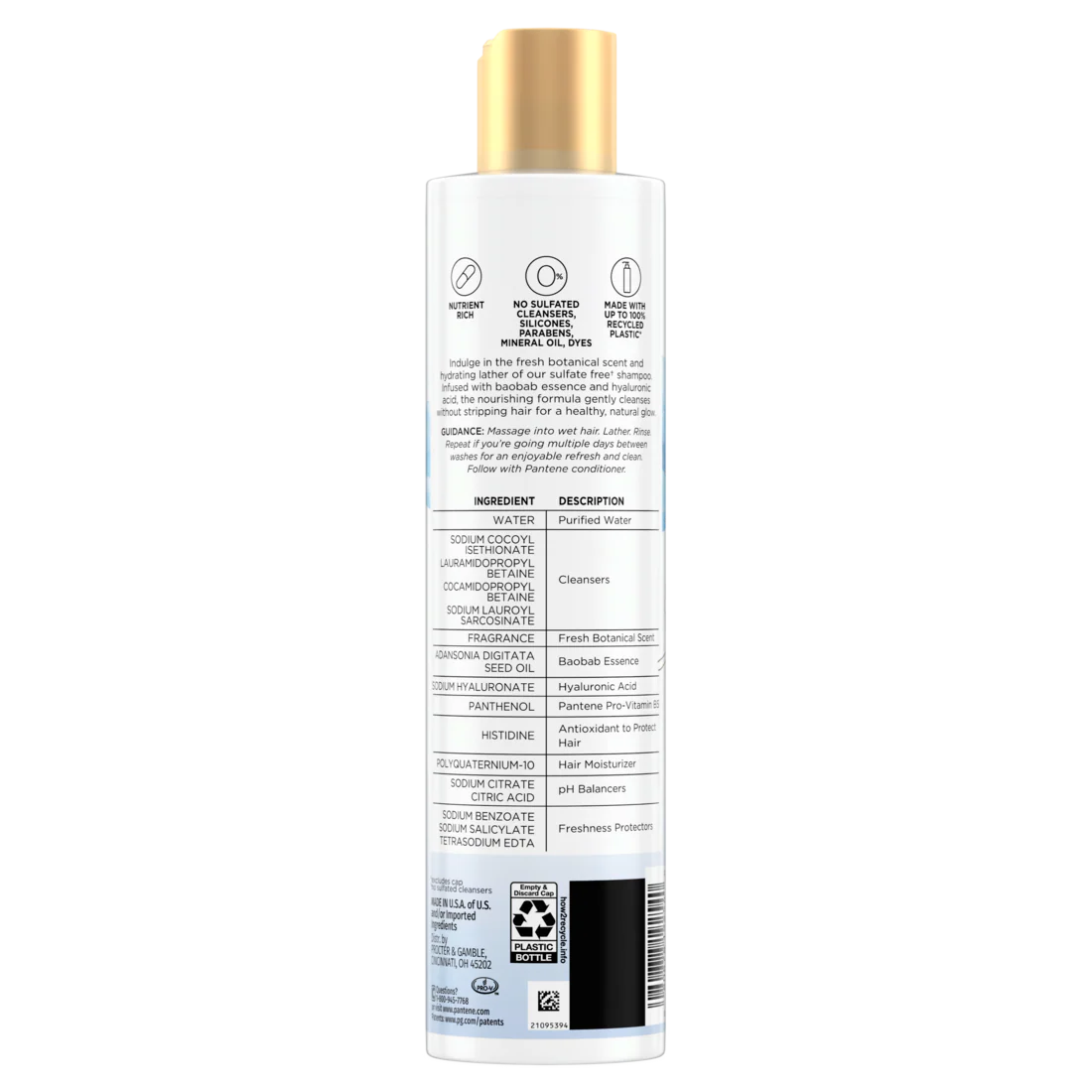Pantene Nutrient Blends Hydrating Glow Baobab + Hyaluronic Sulfate Free Shampoo - 9.6oz/4pk - Image 2