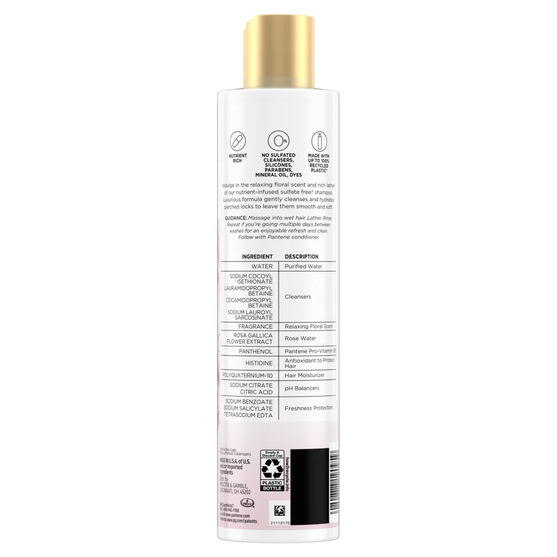 Pantene Nutrient Blends Miracle Moisture Boost Rose Water Sulfate Free Shampoo - 9.6oz/4pk - Image 2