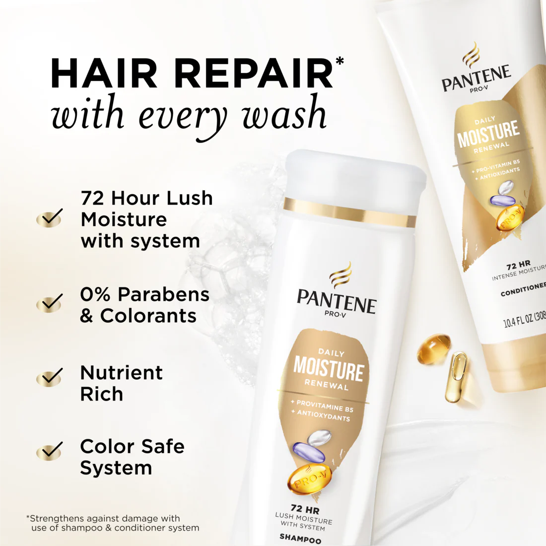 Pantene Daily Moisture Renewal 72 Hr Lush Moisture Shampoo 12.0oz & Conditioner 10.4oz Dual Pack - (12.0+10.4)oz/4pk - Image 2
