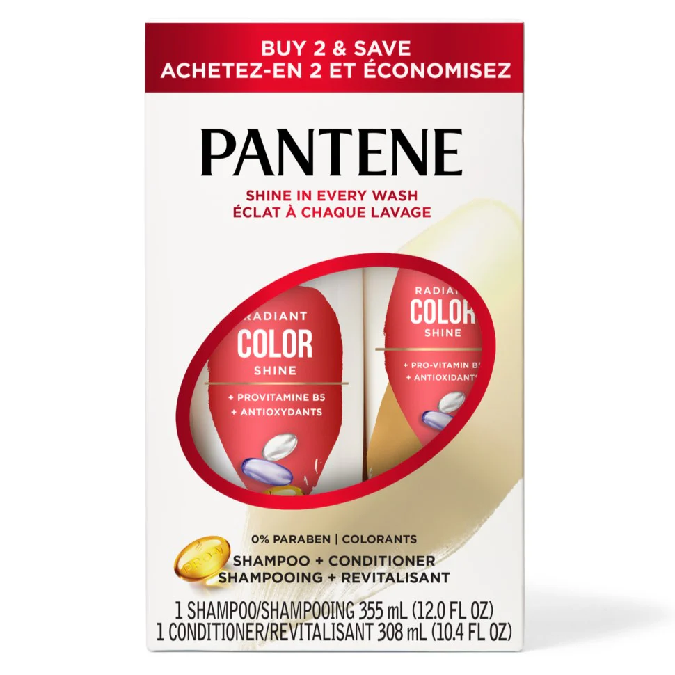 Pantene Radiant Color Shine 72 Hr Hydration Shampoo 12.0oz & Conditioner 10.4oz Dual Pack - (12.0+10.4)oz/4pk