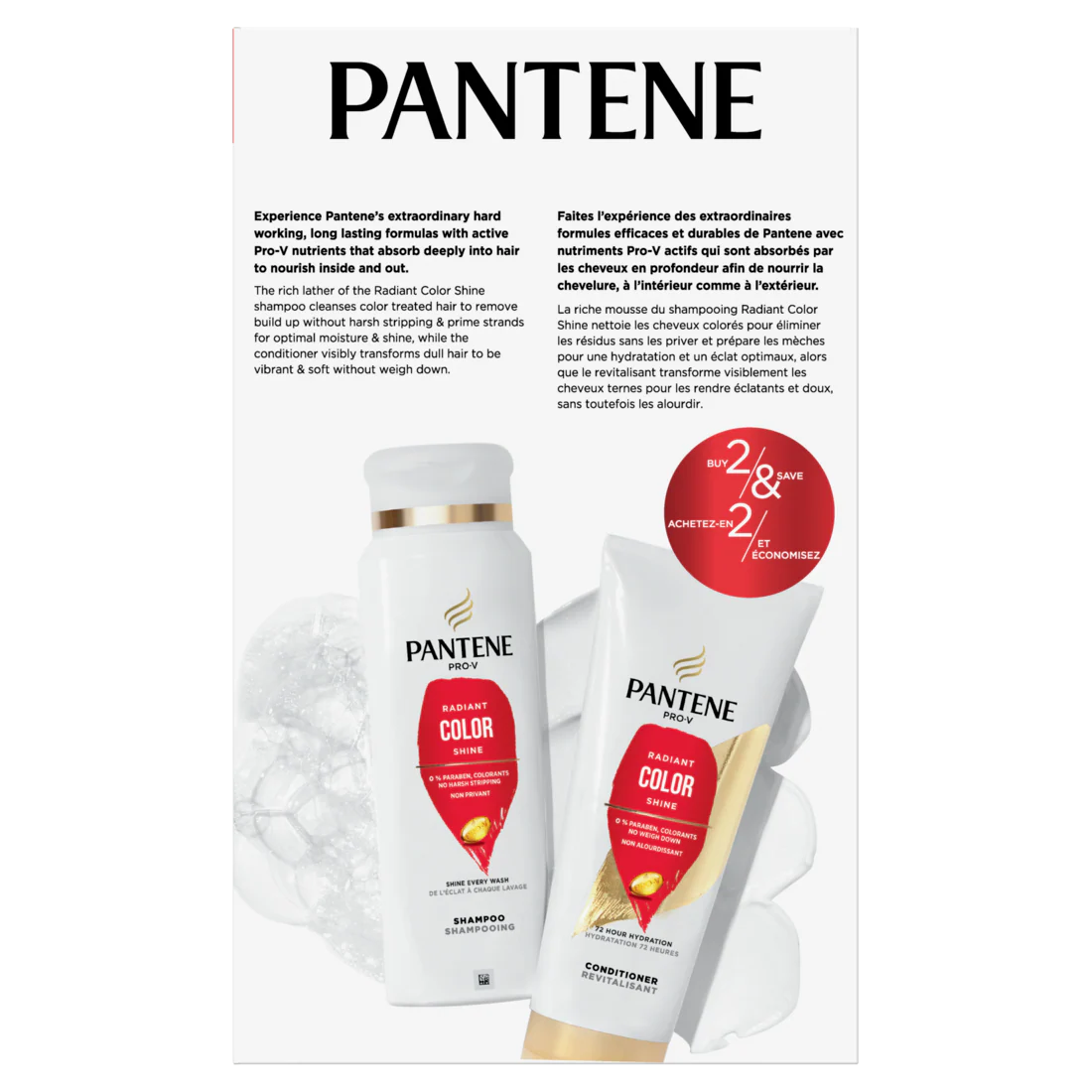 Pantene Radiant Color Shine 72 Hr Hydration Shampoo 12.0oz & Conditioner 10.4oz Dual Pack - (12.0+10.4)oz/4pk - Image 2