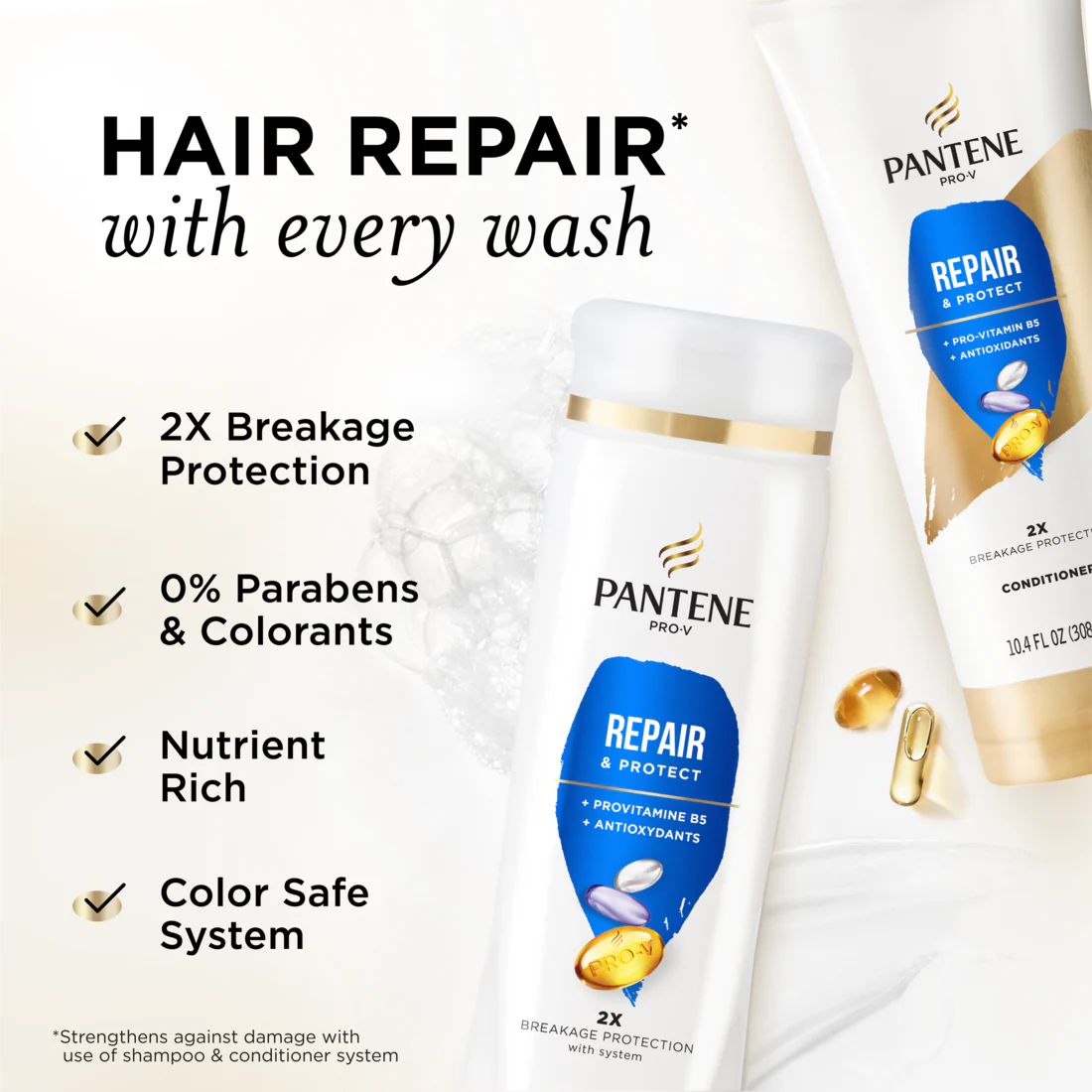 Pantene Repair & Protect 2X Breakage Protection Shampoo 12.0oz & Conditioner 10.4oz Dual Pack - (12.0+10.4)oz/4pk - Image 2