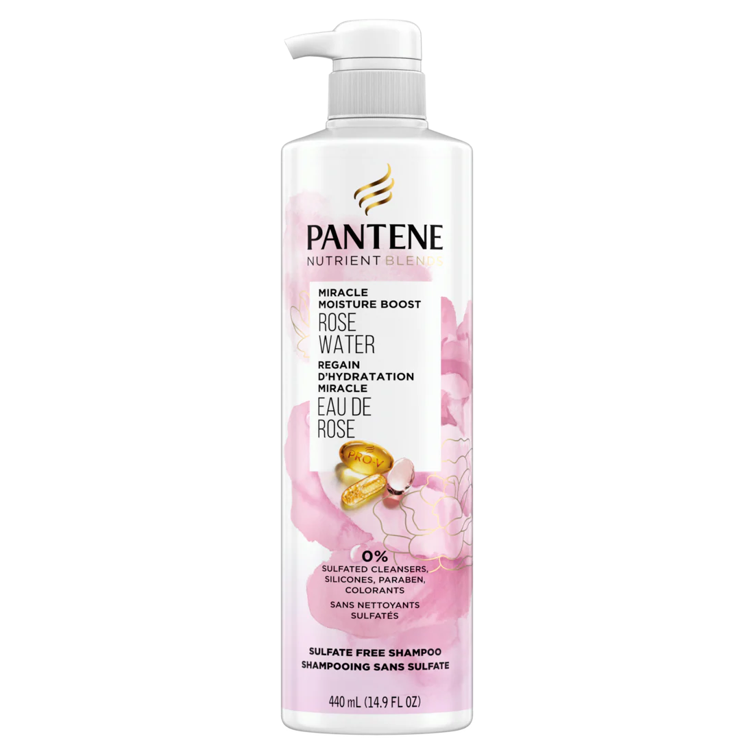 Pantene Nutrient Blends Miracle Moisture Boost Rose Water Sulfate Free Shampoo - 14.9oz/4pk