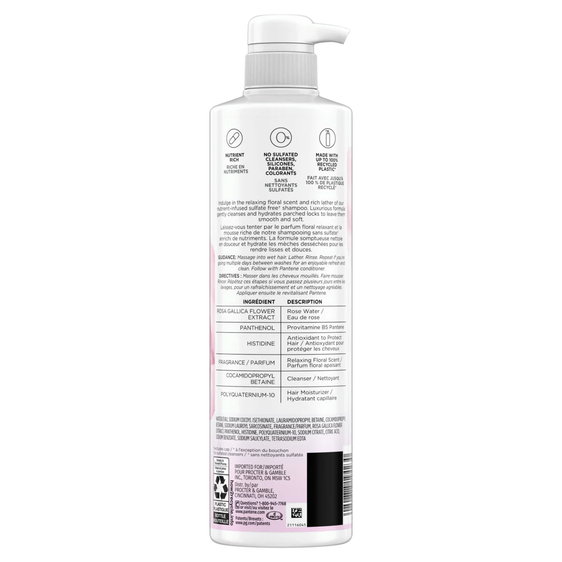 Pantene Nutrient Blends Miracle Moisture Boost Rose Water Sulfate Free Shampoo - 14.9oz/4pk - Image 2