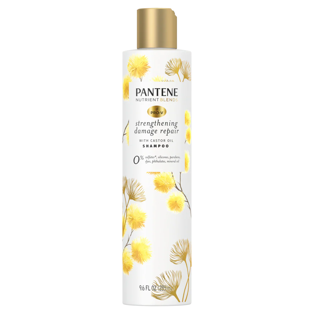Pantene Sulfate Free Shampoo Hair Strengthening Anti Frizz Damage Repair Shampoo with Castor Oil Nutrient Blends - 9.6oz/4pk