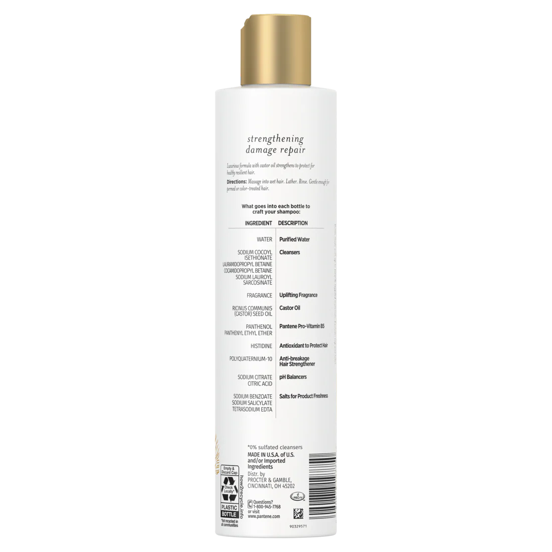 Pantene Sulfate Free Shampoo Hair Strengthening Anti Frizz Damage Repair Shampoo with Castor Oil Nutrient Blends - 9.6oz/4pk - Image 2