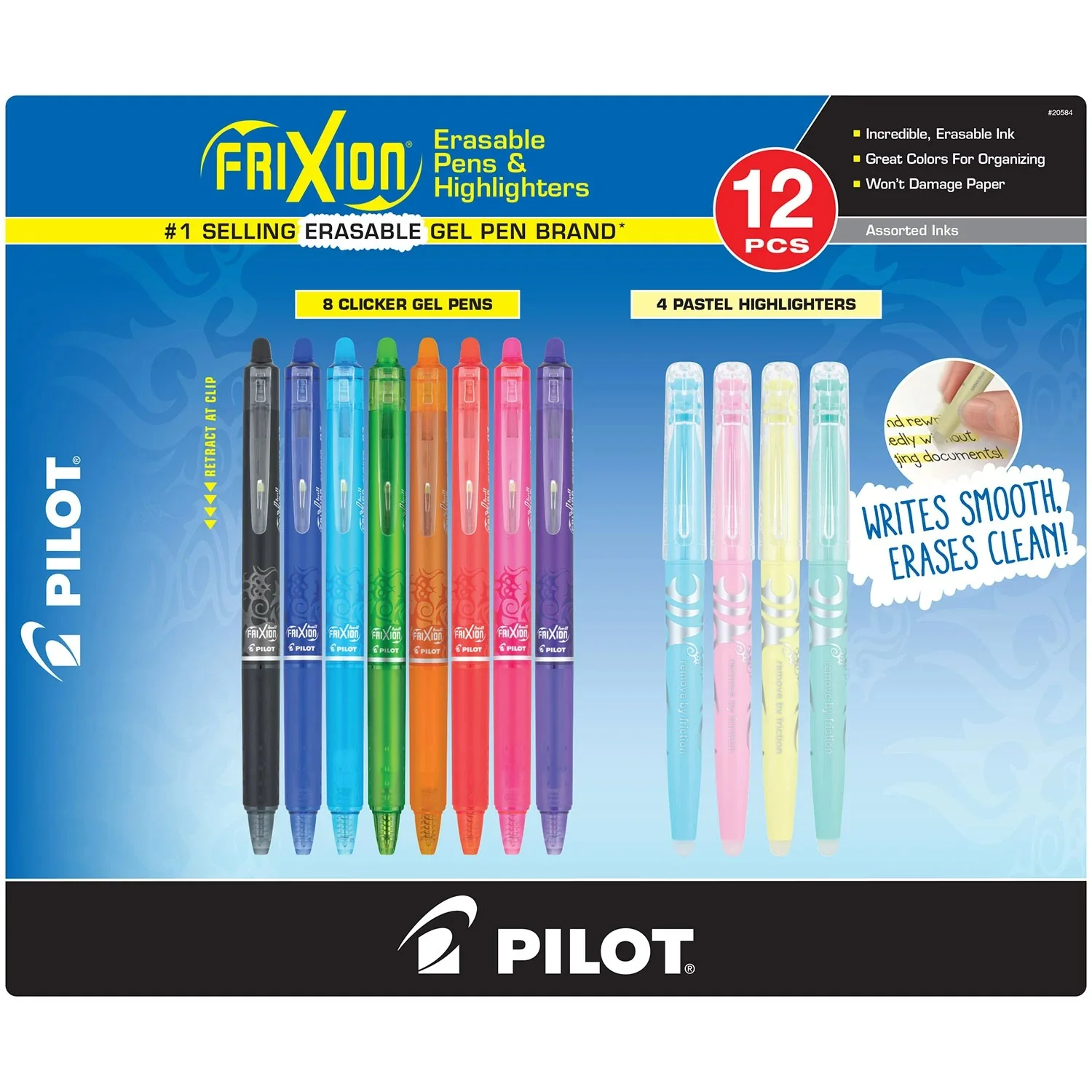 Pilot FriXion Assorted Gel and Highlighters - 12ct/1pk