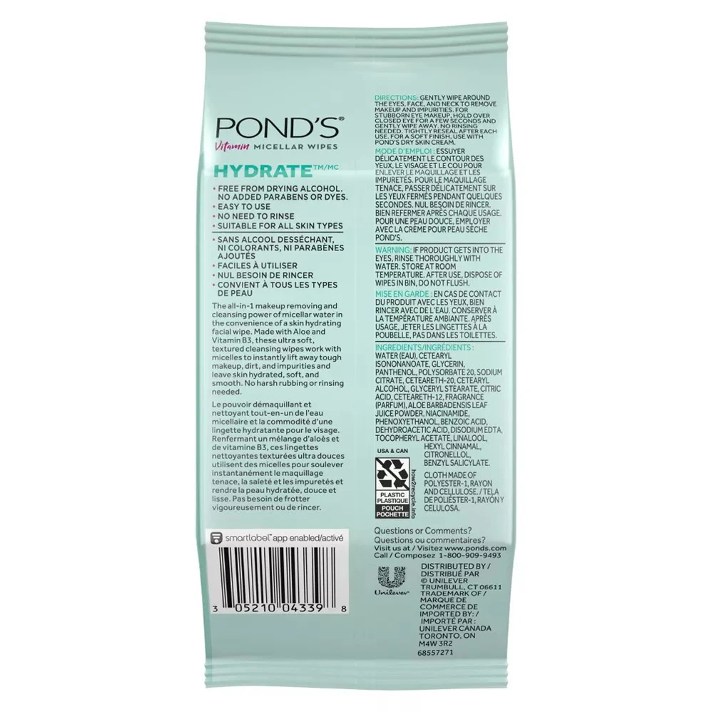 Pond's Vitamin Micellar - Hydrate Facial Wipes - 25ct/3pk - Image 2