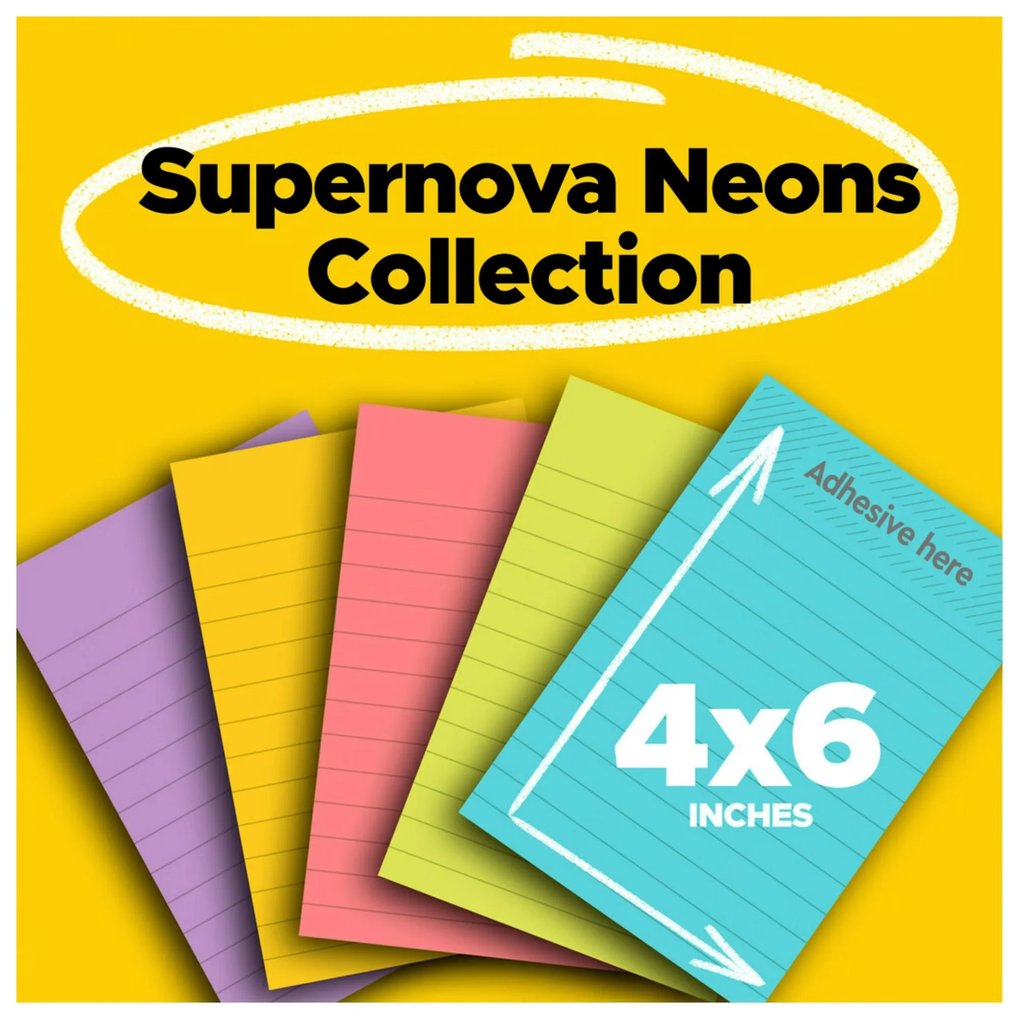Post-it Super Sticky Notes 4" x 6" Supernova Neons Collection Lined 90 sheets - 5pads/1pk - Image 2