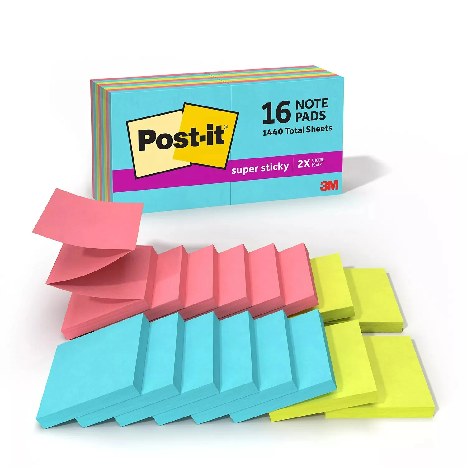 Post-it Super Sticky Pop-up Notes 3" x 3" Supernova Neons Collection 1440 Total Sheets - 16pads/1pk - Image 2