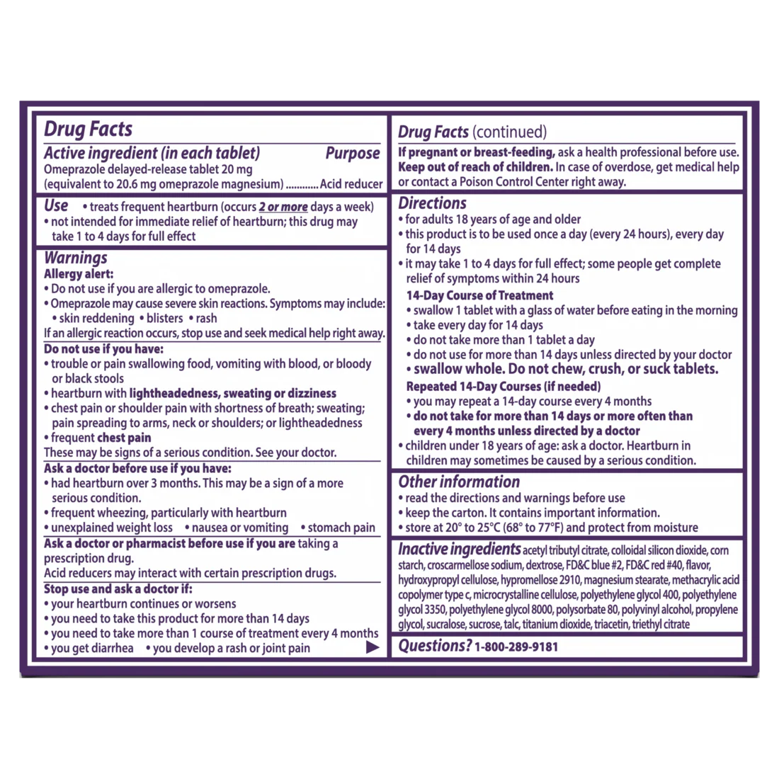 Prilosec OTC Omeprazole 20gm Delayed Release Acid Reducer Treats Frequent Heartburn for 24 Hour Relief All Day All Night Wildberry Flavor Tablets -14ct /24pk - Image 2