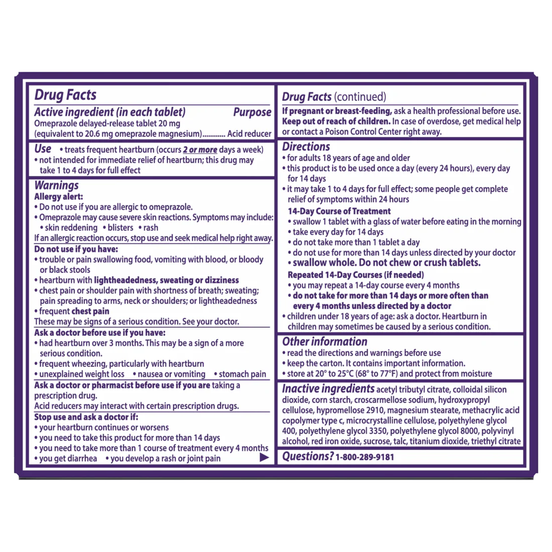 Prilosec OTC Omeprazole 20gm Heartburn Medicine Acid Reflux Medicine 24 Hour Relief Tablets - 14ct/24pk - Image 2