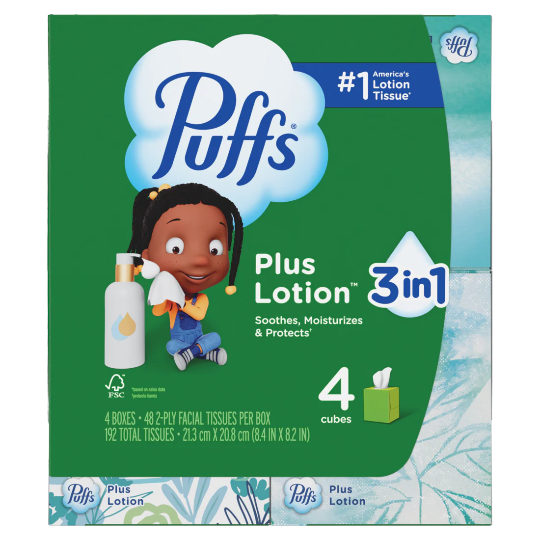Puffs Plus Lotion Facial Tissue 4 Cube Boxes 48 Tissues Per Box - 192ct/6pk