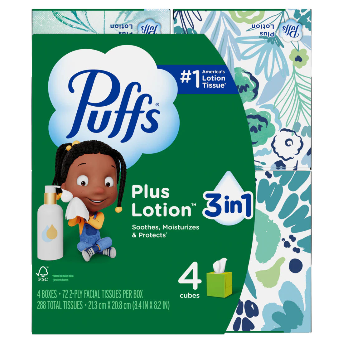 Puffs Plus Lotion Facial Tissue 4 Mega Cube Boxes 72 Tissues Per Box - 288ct/6pk