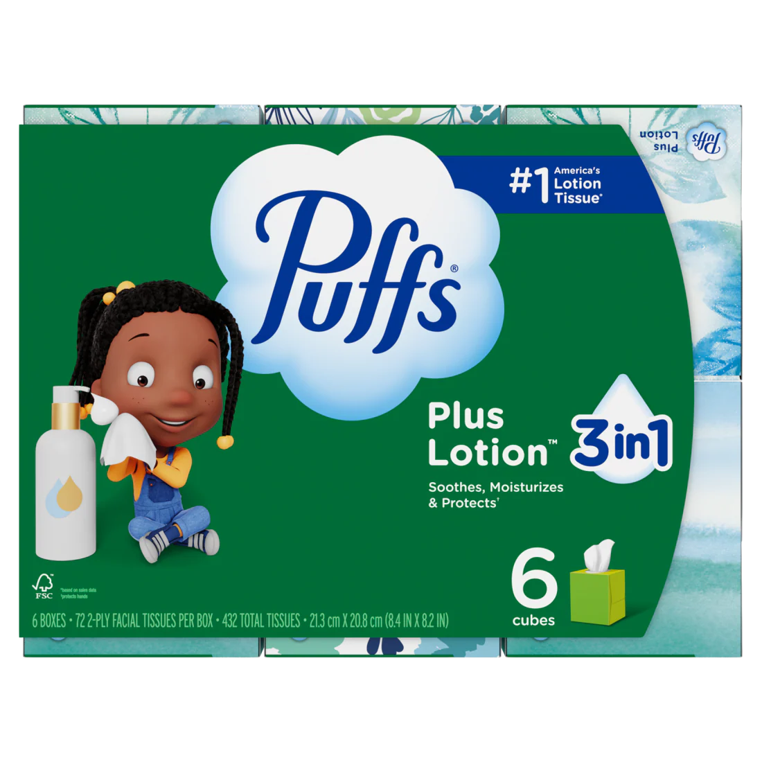 Puffs Plus Lotion Facial Tissue 6 Mega Cubes 72 Tissues Per Box - 432ct/4pk