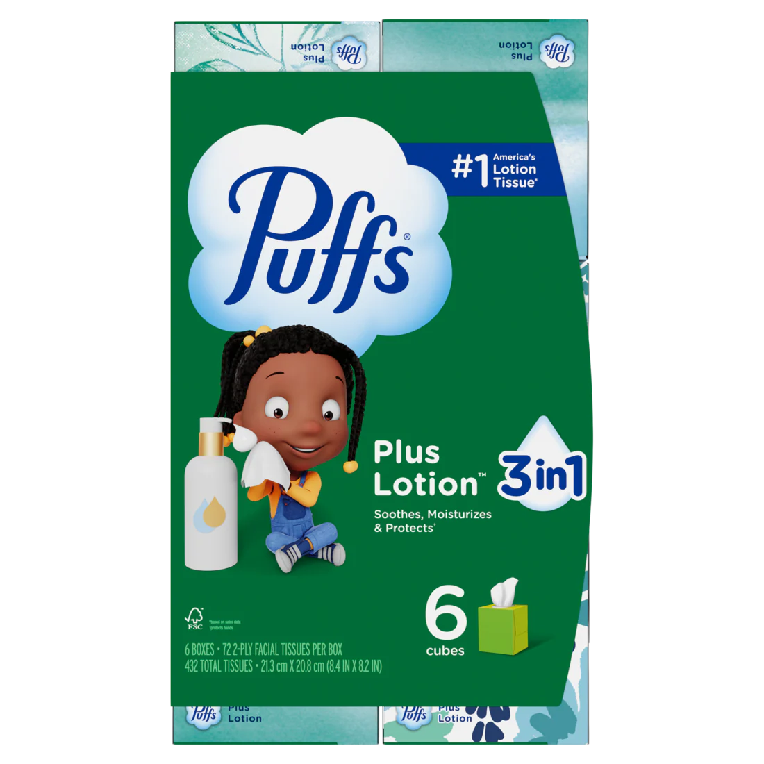 Puffs Plus Lotion Facial Tissue 6 Mega Cubes 72 Tissues Per Box - 432ct/4pk