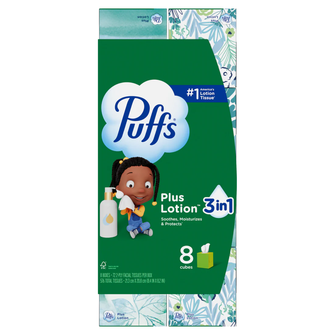 Puffs Plus Lotion Facial Tissue 8 Mega Cubes 72 Tissues Per Box - 576ct/3pk