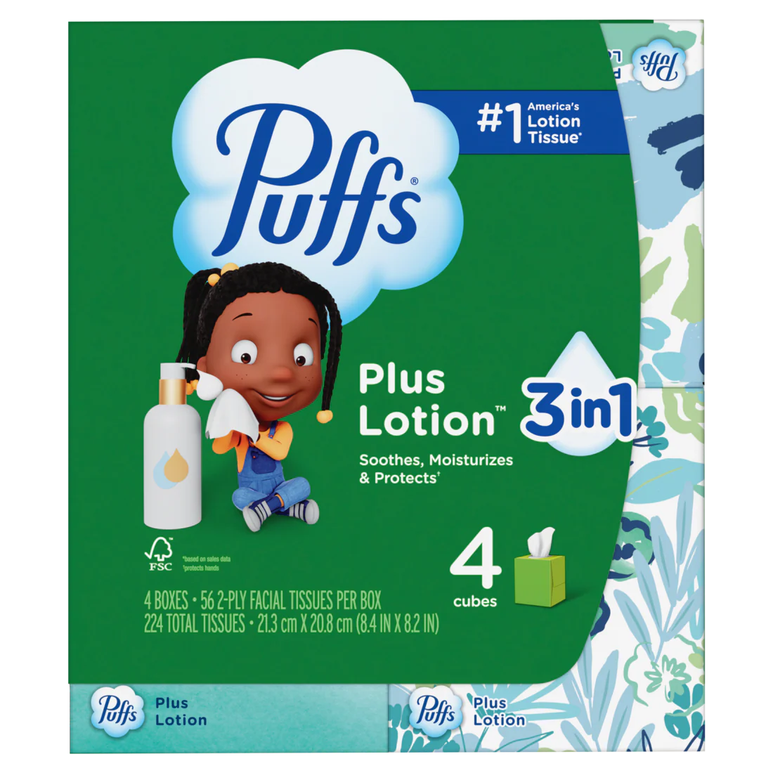 Puffs Plus Lotion Facial Tissues 4 Cube Boxes 56 Tissues Per Box - 224ct/6pk