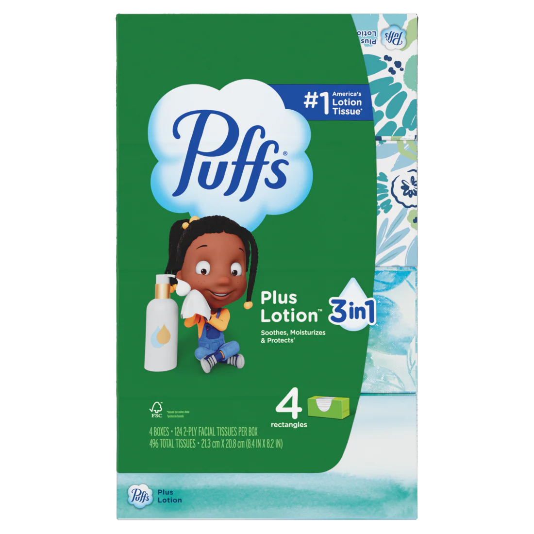 Puffs Plus Lotion Facial Tissues 4 Family Boxes 124 Tissues Per Box - 496ct/6pk