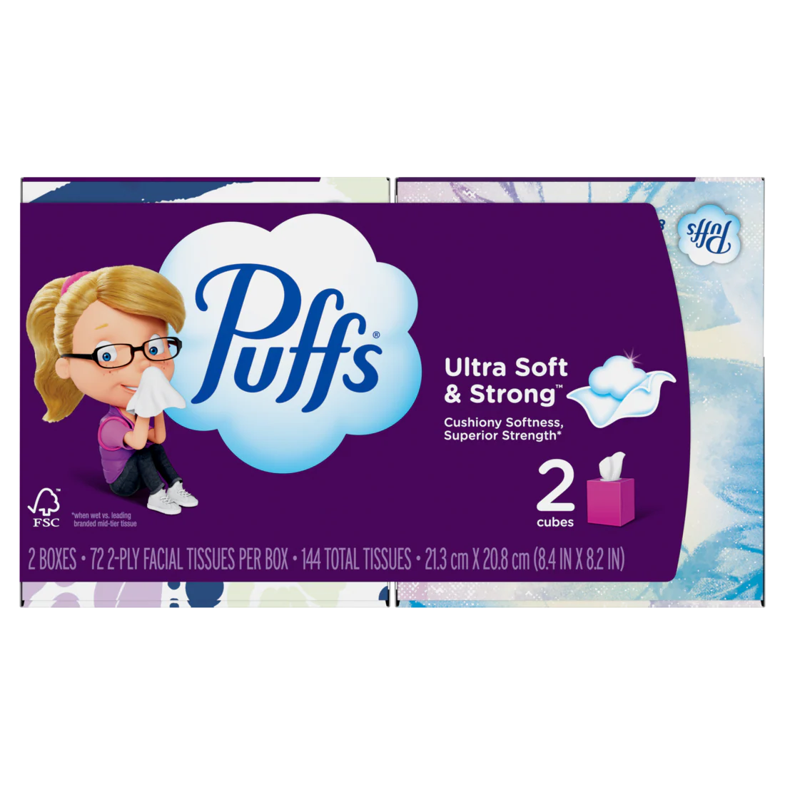 Puffs Ultra Soft Facial Tissues 2 Mega Cube Box 72 Facial Tissues Per Box - 144ct/12pk