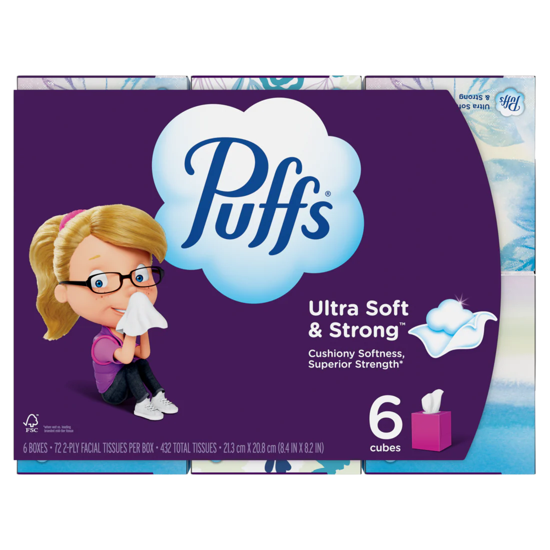 Puffs Ultra Soft Facial Tissues 6 Mega Cube Box 72 Facial Tissues Per Box - 432ct/4pk