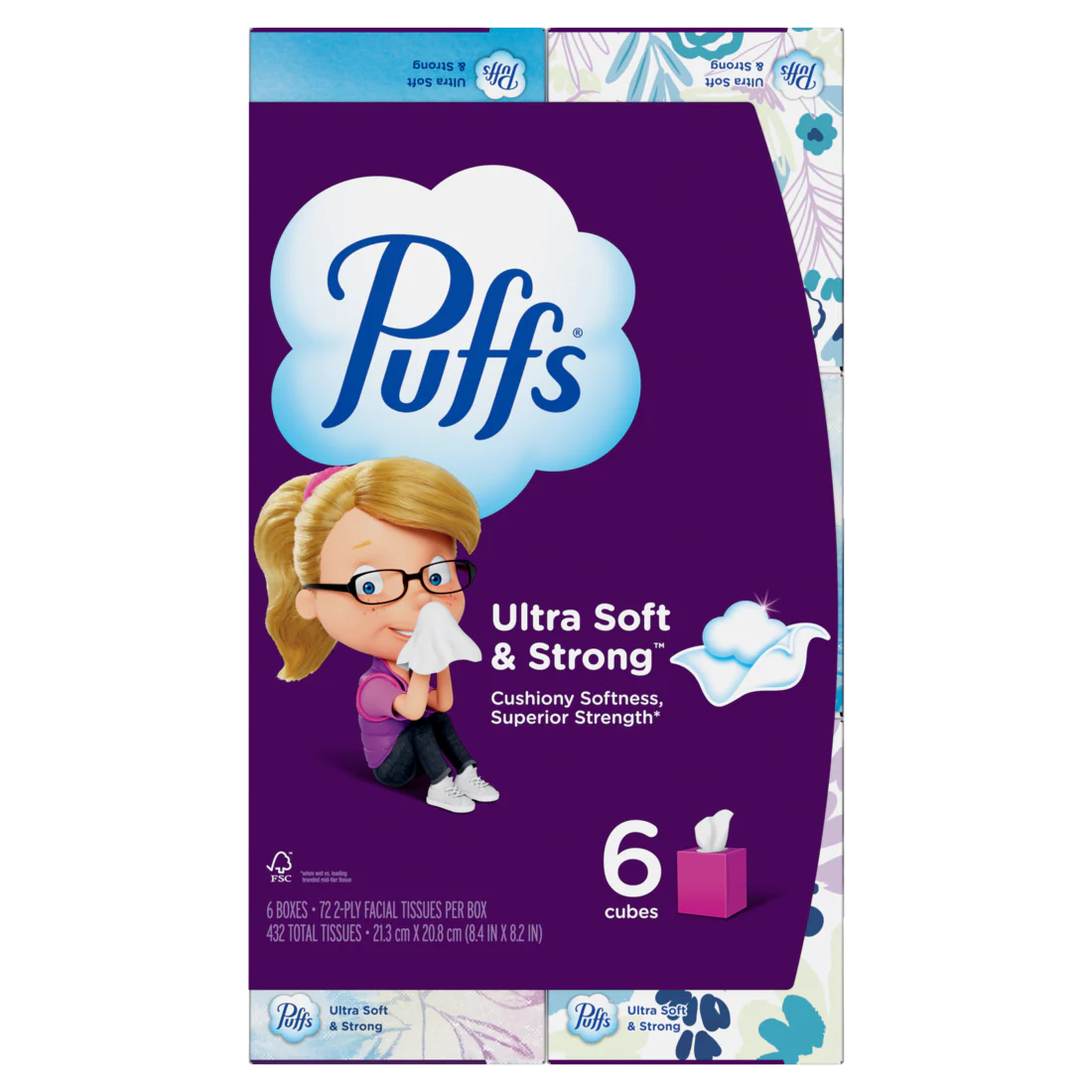 Puffs Ultra Soft Facial Tissuess 6 Mega Cubes 72 Facial Tissues Per Box - 432ct/4pk