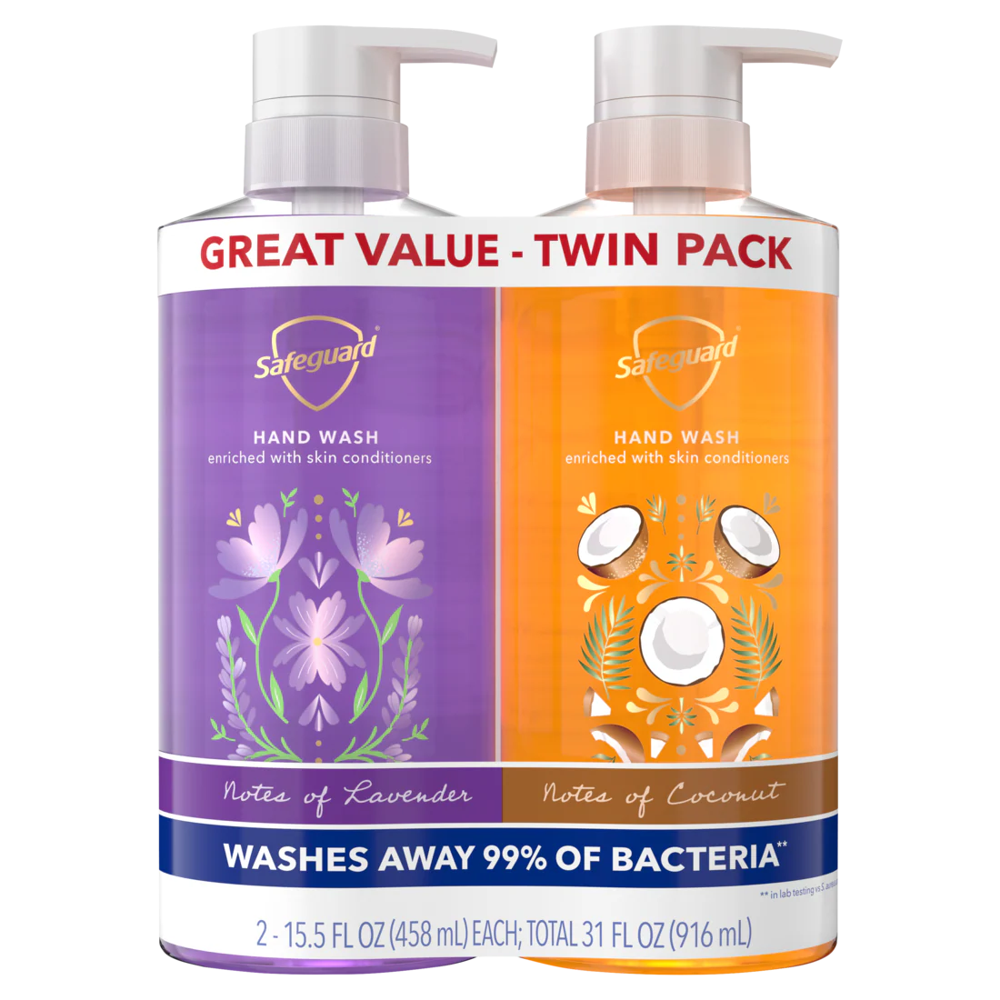 Safeguard Hand Soap Notes Of Coconut And Notes Of Lavender - (2x15.5)oz/4pk