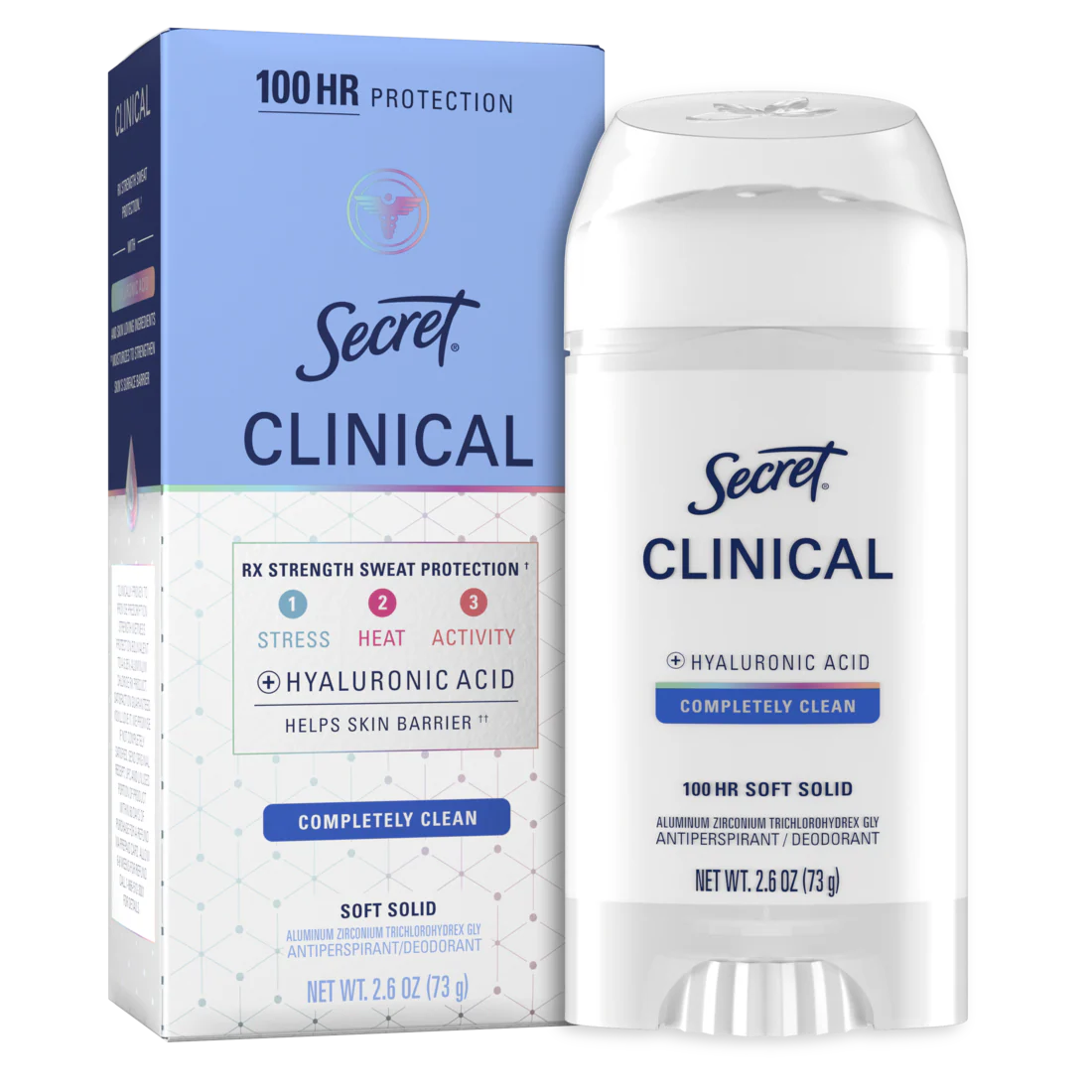Secret Clinical Antiperspirant Deodorant for Women 100HR Sweat & Odor Protection Hyaluronic Acid Soft Solid Completely Clean - 2.6oz/12pk
