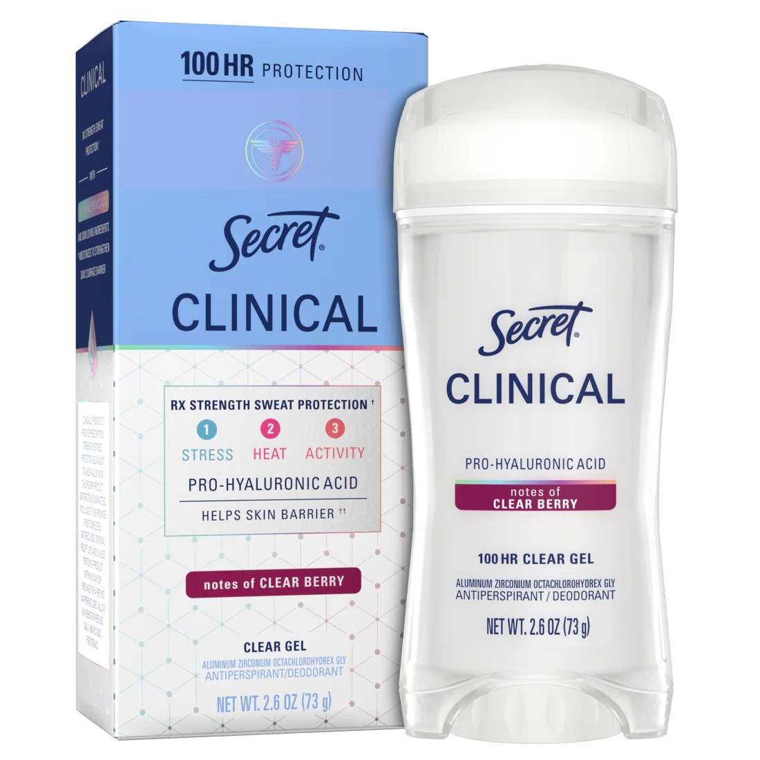 Secret Clinical Antiperspirant Deodorant For Women 100Hr Sweat & Odor Protection Pro-Hyaluronic Acid Clear Gel Clean Berry - 2.6oz/12pk